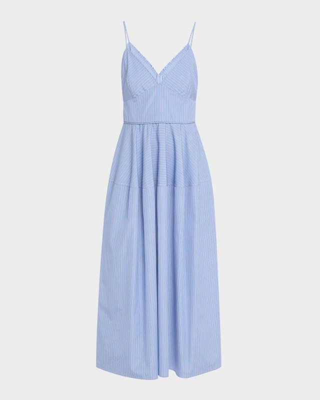 Basque Striped Midi Dress